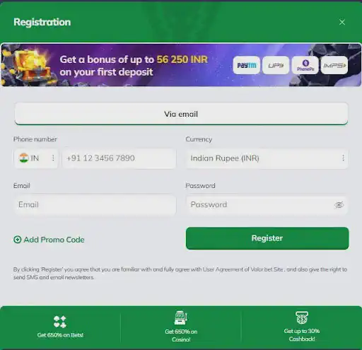 Valor Bet Casino | Create Your Account in Seconds